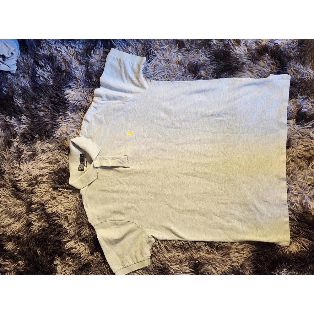 Polo Ralph Lauren Mens Polo Dress Shirt Half Button L Grey Cotton Yellow Logo